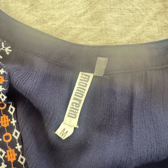 MonoReno Boho Navy Tunic Dress with Orange and White Embroidery - Picture 6 of 6